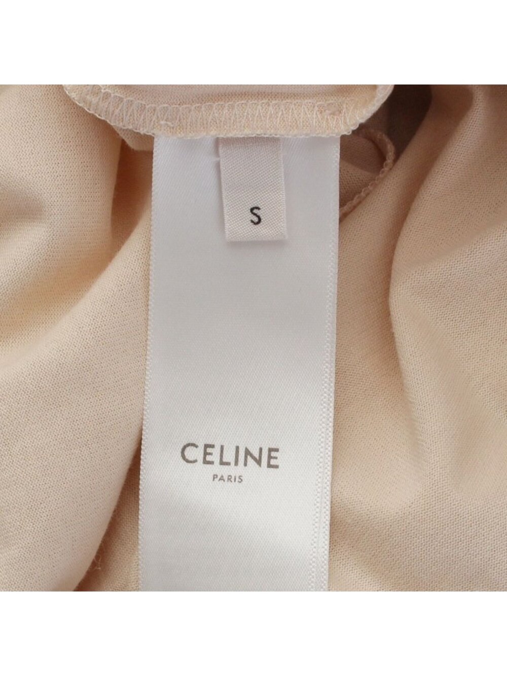 Celine Sulky Logo Short Sleeve T-Shirt Top Beige - Picture 9 of 10